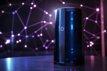 Smart Speaker, Glowing, Purple Network Background