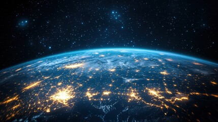 Fototapeta premium Brilliant illuminated view of the world showing energy networks overlaid on a dark starry background : Generative AI.