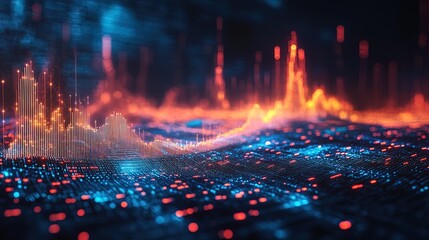 Obraz premium A glowing dynamic chart floating in a surreal virtual reality environment
