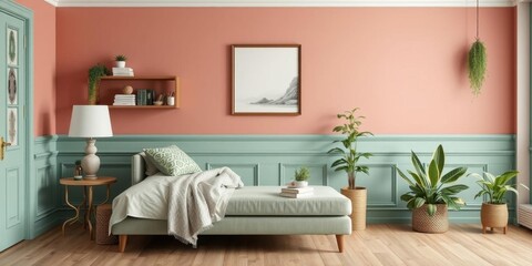 Serene Pastel Interior Design Daybed Plants and Modern Decor