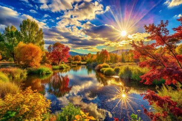 Autumn Landscape with River Reflection