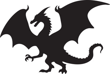 Dragon black silhouette, vector illustration, Dragon Crest Wings great set collection, dragon tattoo designs