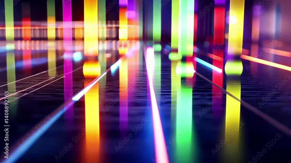 Poster futuristic holographic geometric patterns featuring glossy stripes and vibrant colors, holographic g