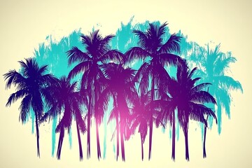 Fototapeta premium Tropical palm trees in shades of purple and blue