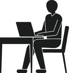 Flat Silhouette of Remote Worker Typing on Laptop