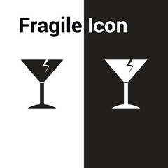 Fragile icon vector. Black & white background.
