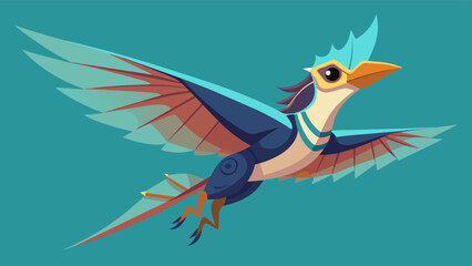 Fototapeta premium An elegant birdlike flying machine soars gracefully through the air its advanced AI allowing it to fly with the finesse and agility of a real bird.. Vector illustration