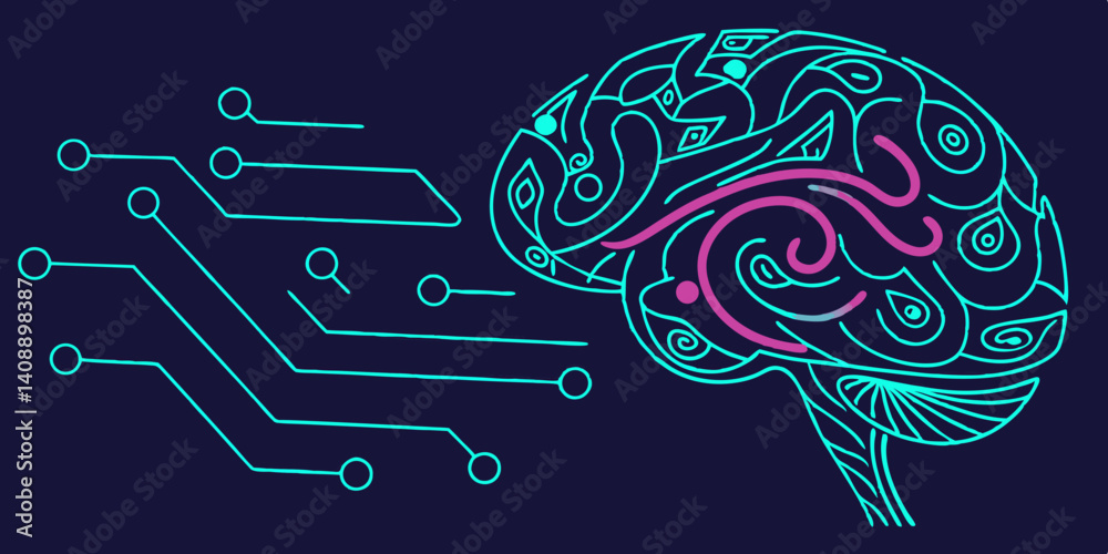 Poster human brain and artificial intelligence exploring the connection between neural networks and technol