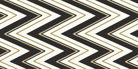 Elegant Black, White, and Gold Zigzag Pattern Seamless Geometric Design