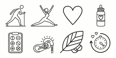 Fototapeta premium Heart Health Wellness Icons for Fitness, Nutrition, and a Healthy Lifestyle