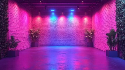 Fototapeta premium Neon Pink and Blue Brick Room Interior Design