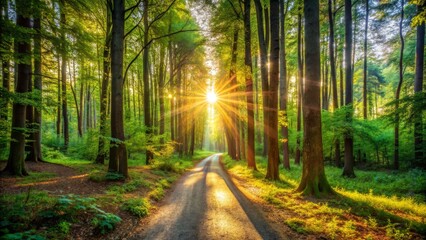 Sunlit Path Through Forest Trees