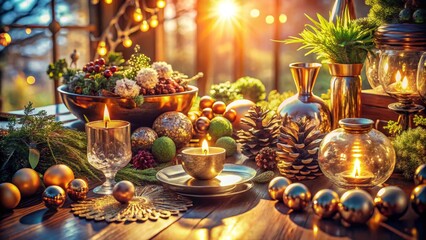 Naklejka premium Festive Holiday Table Setting with Candles