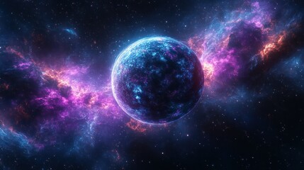 Naklejka premium Cosmic Wonder: A Celestial Body in a Nebula's Embrace