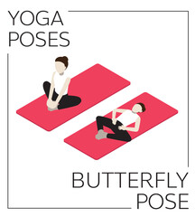 Fototapeta premium Yoga Butterfly Pose Isometric Vector Set