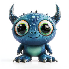 Cute Blue Cartoon Monster with Big Eyes on White Background
