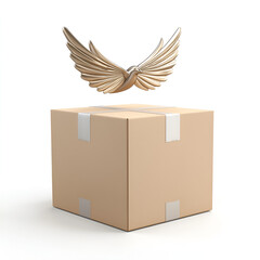 Flying Delivery Concept with Cardboard Box and Wings 