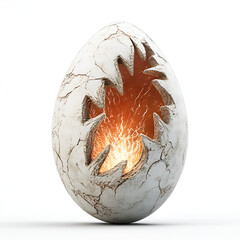 White Cracked Egg with Fiery Maple Leaf Carving