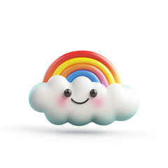 Smiling Cartoon Cloud with Rainbow on White Background