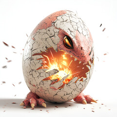 Exploding Dinosaur Egg with Fiery Creature Hatching
