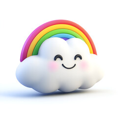Smiling Cartoon Cloud with Rainbow on White Background