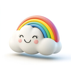 Smiling Cartoon Cloud with Rainbow on White Background