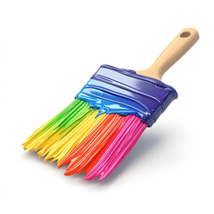 Colorful Paint Brush with Rainbow Bristles on White Background