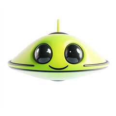 Cute Cartoon UFO with Smiling Face Isolated on White Background

