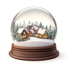 Cartoon Snow Globe with Winter Village Scene and Falling Snowflakes

