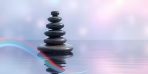 Obraz premium Serene Stacked Stones in Tranquil Water Spa Zen Balance Mindfulness Meditation