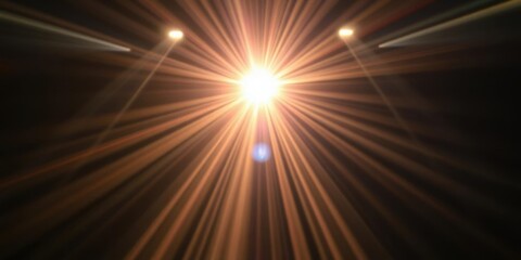 Obraz premium Golden Light Rays Bright Sunburst Stage Lighting Dramatic Flare Background