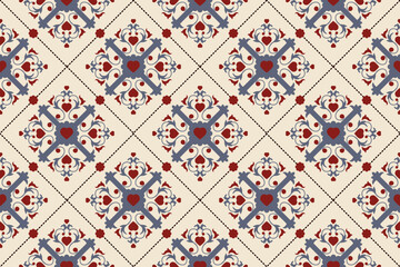 Damask seamless pattern. Ikat ornament. Ethnic South Western decor style. Ikat Boho geometric ornament. Vector seamless pattern. Mexican blanket, rug. Woven carpet