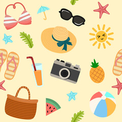 Seamless pattern background of summer in a cute style.	
