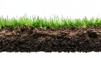 Layered Soil Cross Section with Fresh Green Grass Growing Above