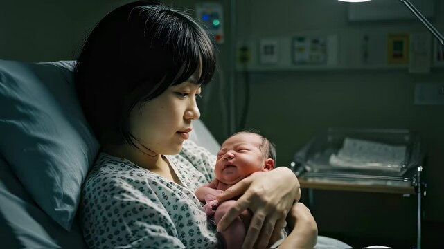 出産したばかりの赤ちゃんを抱っこする母親の眼差し