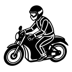 Fototapeta premium A silhouette of a motorcyclist riding on a highway, wearing a helmet