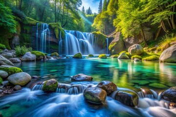 Serene Waterfall in Lush Forest