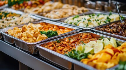 catering company, office corporate canteen, assortment of dishes and snacks, buffet for a business party, serving dishes at the event.