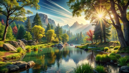 Serene Mountain Landscape with River