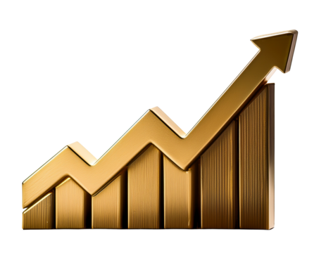 The company's graph is on the rise, profitable growth of financial markets, isolated on transparent background