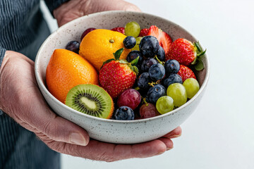 Isolated fresh fruit salad bowl sunny kitchen food photography bright environment close-up view beverage and nutrition concept