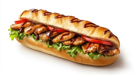 Delicious Grilled Chicken Sub Sandwich with Fresh Vegetables and Sauce