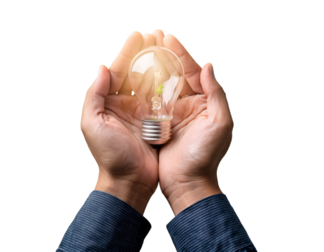 Hands holding solution ideas, isolated on transparent background