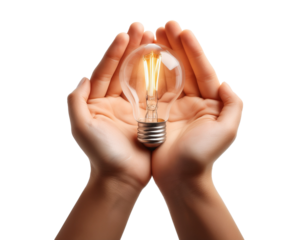 Hands holding solution ideas, isolated on transparent background