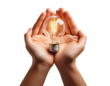 Hands holding solution ideas, isolated on transparent background