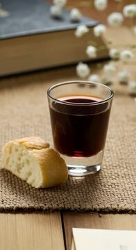 Communion ritual with bread and wine: a peaceful, reflective moment evoking spiritual significance and sacred tradition