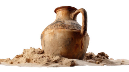 Realistic Old Water Jug in Sand Transparent Background