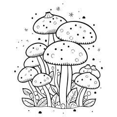Enchanted Forest Fungi Hand-Drawn Line Art Design