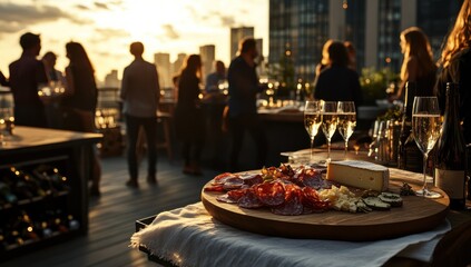 Rooftop Soiree: Cityscape Sunset Aperitivo