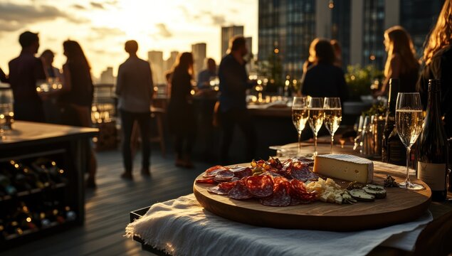 Rooftop Soiree: Cityscape Sunset Aperitivo